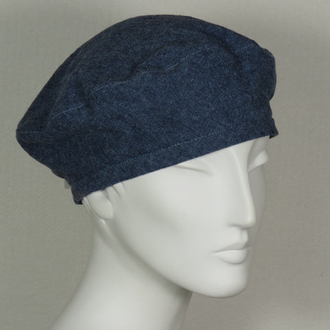 Kabuki Beret, Blue Cotton Linen, Size Large