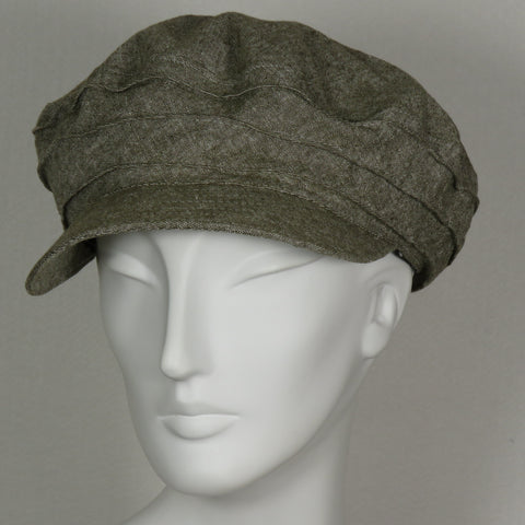 Taxi Cap, Cotton/Linen Blend, Olive, Size Large