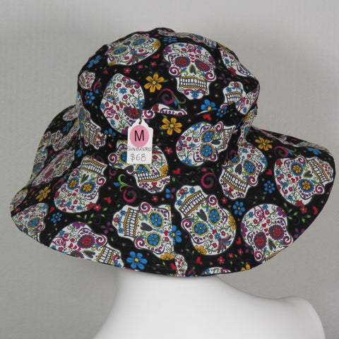 Sunbrero with Floppy Brim, Sugar Skulls Print, Size Medium