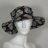 Sunbrero with Floppy Brim, Sugar Skulls Print, Size Medium