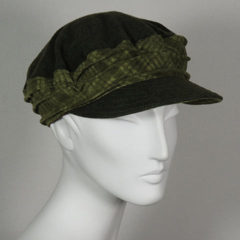 Cotton Flannel Taxi Cap, Olive, Size Small