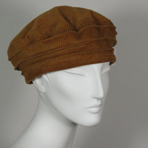 Cotton Corduroy Beret, Saddle, Size Large