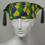 Kabuki Tri Fi, Purple Green and Gold Harlequin Cotton, Tassels, Size Large
