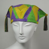Kabuki Tri Fi, Purple Green and Gold Harlequin Cotton, Tassels, Size Large