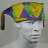 Kabuki Tri Fi, Purple Green and Gold Harlequin Cotton, Tassels, Size Large