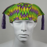 Kabuki Tri Fi, Purple Green and Gold Harlequin Cotton, Tassels, Size Small