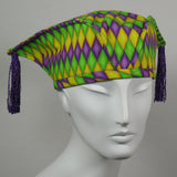 Kabuki Tri Fi, Purple Green and Gold Harlequin Cotton, Tassels, Size Small