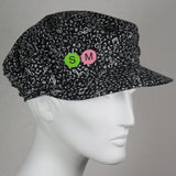 Taxi Cap, White Music Notes on Black, Size Small/Medium
