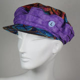 Taxi Cap, Stained Glass Print and Purple Batik, Size Large