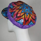 Taxi Cap, Stained Glass Print and Purple Batik, Size Large