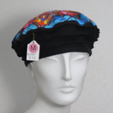 Cotton Beret, Black with Kaleidoscope Print Top, Size Medium