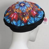 Cotton Beret, Black with Kaleidoscope Print Top, Size Medium