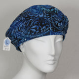 Cotton Beret, Batik on Blue, Size Large