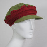 Taxi Cap, Cotton Flannel, Moss and Burgundy, Size Medium