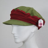 Taxi Cap, Cotton Flannel, Moss and Burgundy, Size Medium
