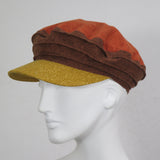 Taxi Cap, Cotton Flannel, Pumpkin, Brown and Gold, Size Smallish Medium