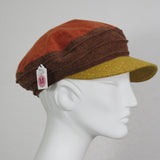 Taxi Cap, Cotton Flannel, Pumpkin, Brown and Gold, Size Smallish Medium