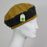 Flannel Beret, Black and Gold, Flower, Size Small