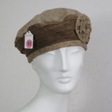 Flannel Beret, Two Tone Brown, Flower, Size Medium