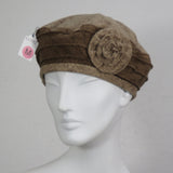Flannel Beret, Two Tone Brown, Flower, Size Medium