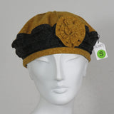 Flannel Beret, Black and Gold, Flower, Size Small