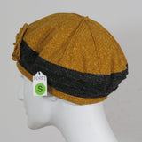 Flannel Beret, Black and Gold, Flower, Size Small